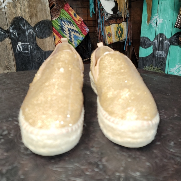 Steve Madden 9B Popi Platform Gold Glitter sequins Espadrille Loafers - Picture 6 of 8